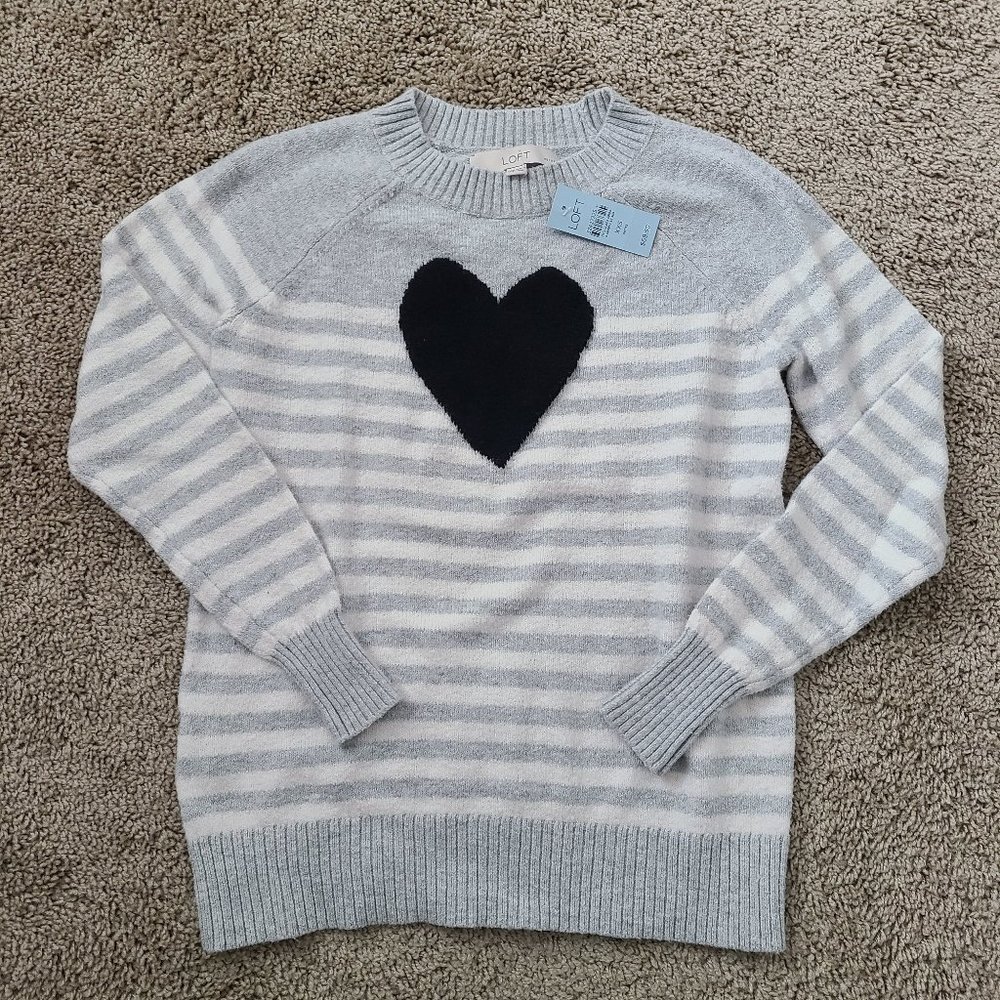 Loft PXXS Soft Heart Stripe Sweater